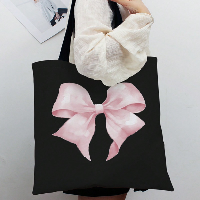 Women'S Tote Bags For Work - ROMWE Kawaii Canvas-Umhängetasche mit Schleifenmuster, Valentinstag-Canvas-Handtasche,