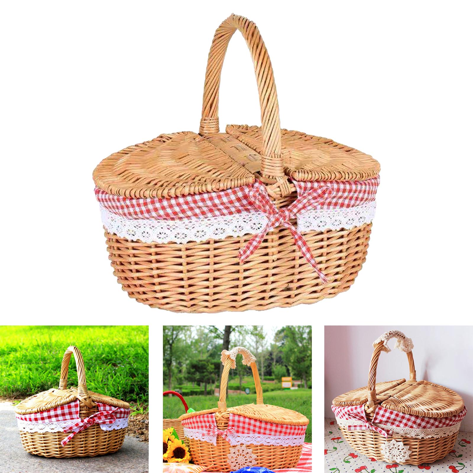 Basket Bag Wicker - Handgewebter Picknickkorb aus Korbgeflecht mit waschbarem