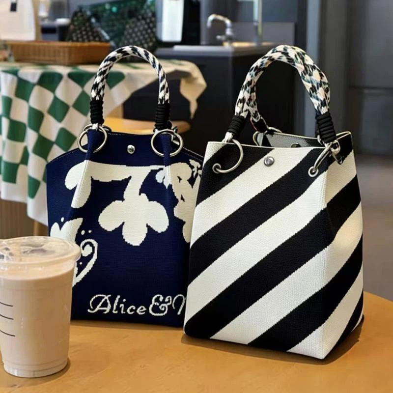 Women'S Tote Bags For Work - Gestrickte Damen-Tragetasche mit Stilvollem Aufdruck und