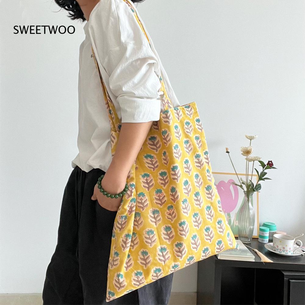 Women Bags India - Pastoraler Pflanzenmuster-Druck Weiche Gewebte Tasche Vintage