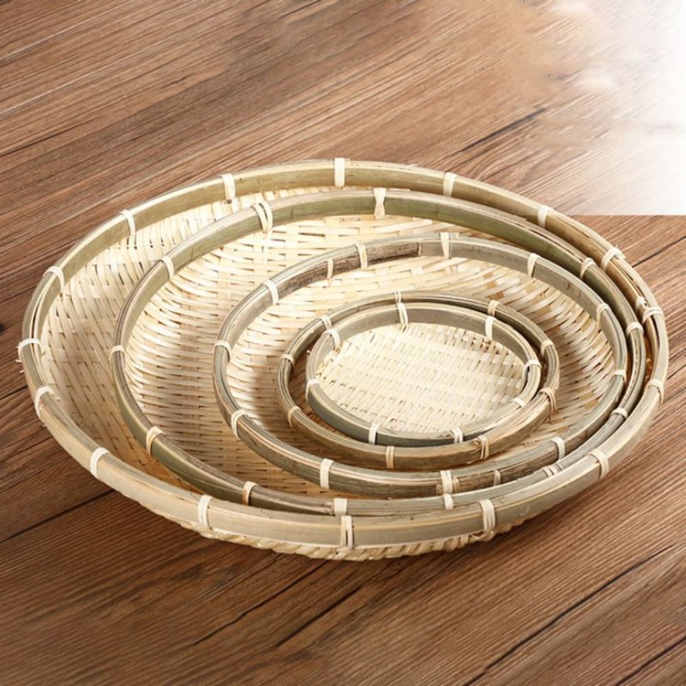 Basket Bag Wicker - Handgefertigtes gewebtes Bambus-Tablett aus Bambus, runder,