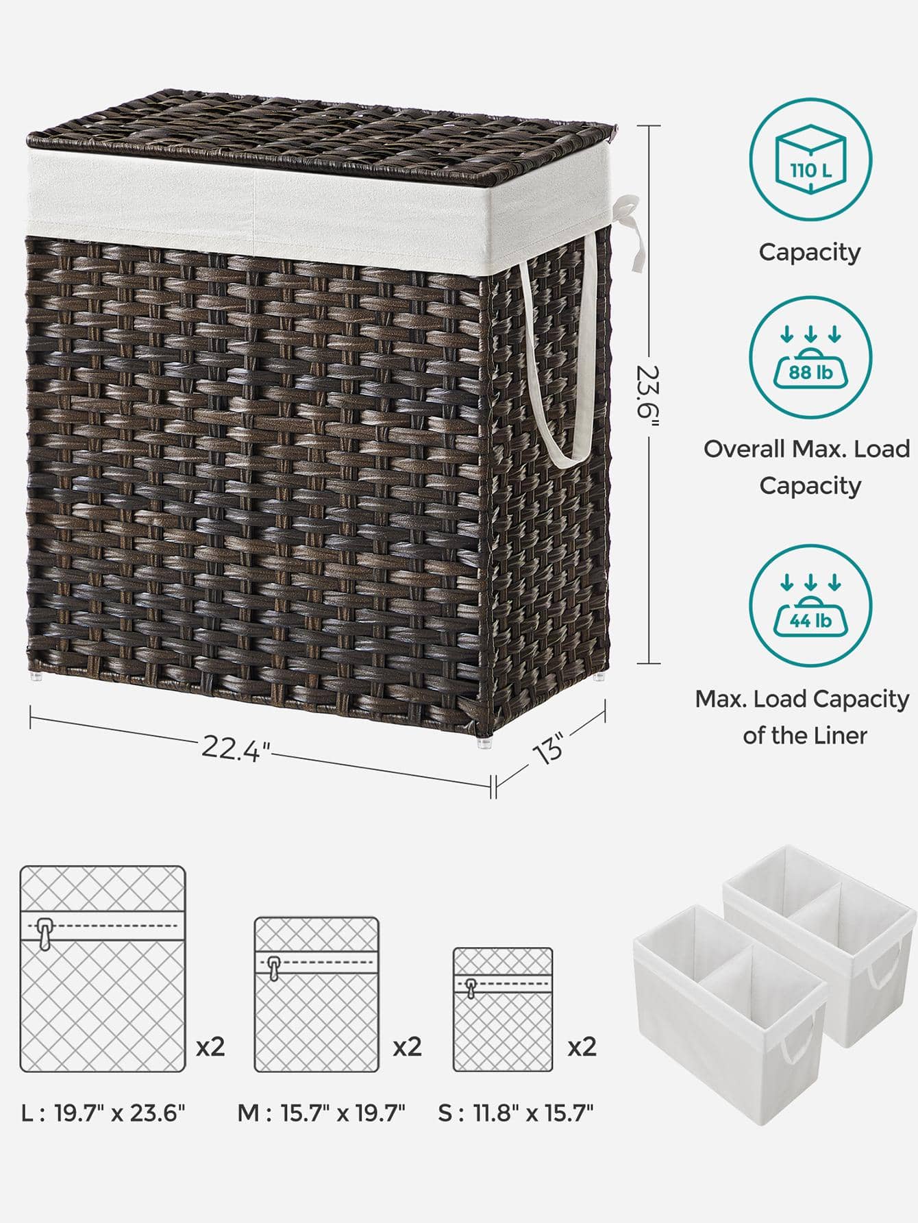 110L Doppel-Wäschekorb mit Dec – Basket Bag Wicker Bewertung und Preis